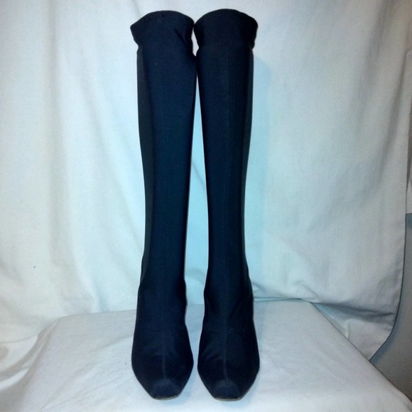 ESPACE by Robert Clergerie Black Stretch Textile Boots with Contrast Heel 7.5 - Picture 2 of 12